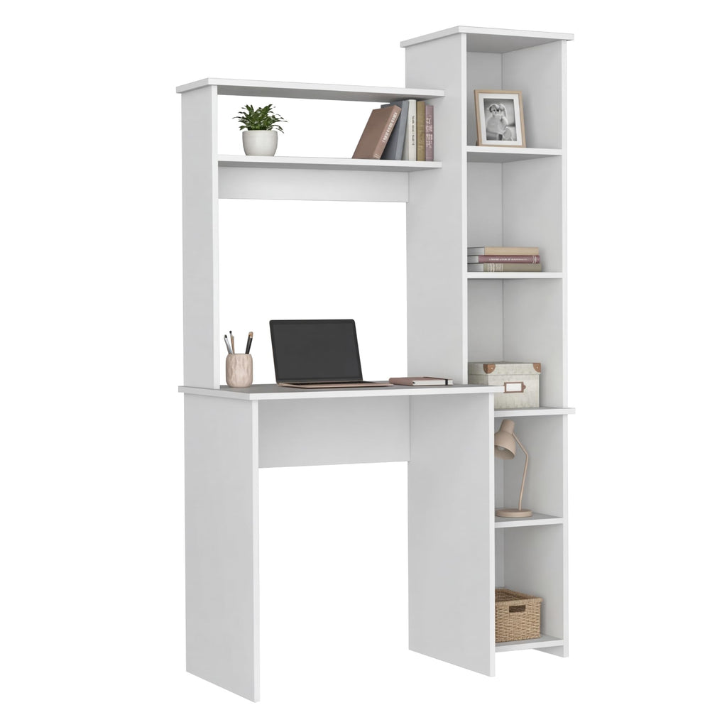 White Small Desk with Hutch and Bookshelf L932