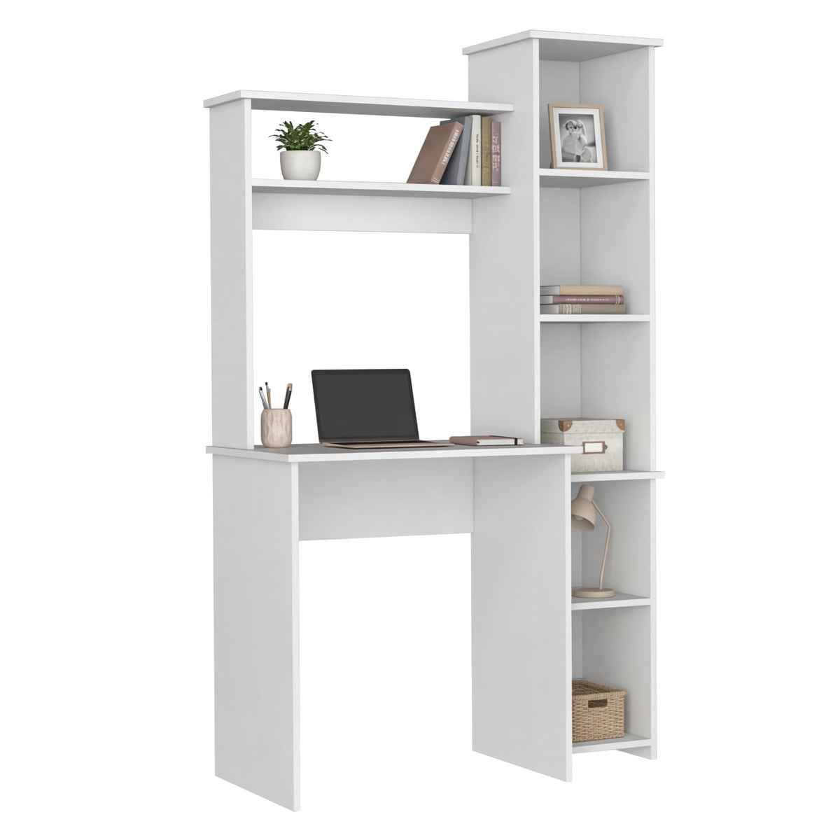 White Small Desk with Hutch and Bookshelf L932