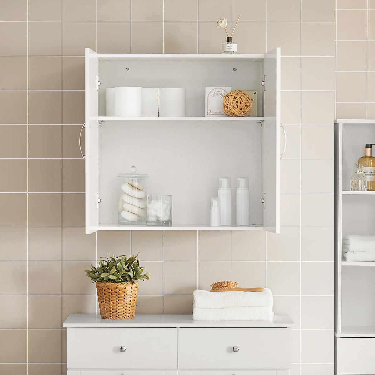 White Wall Storage Cabinet with Adjustable Shelf Z682