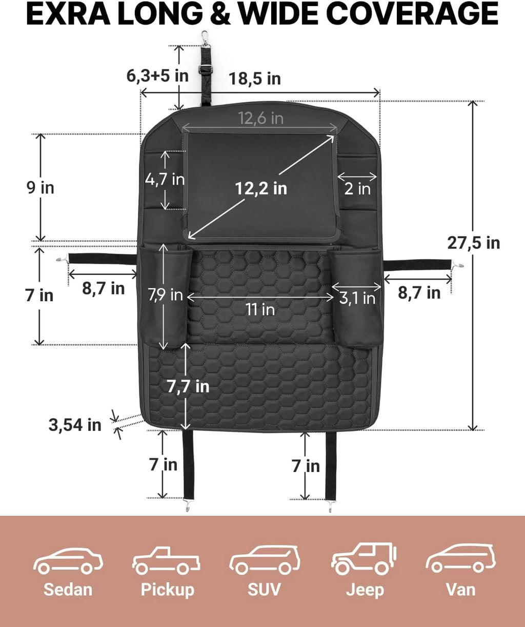 Black-Brown Backless Booster with Latch, Seat Protector & Backseat Organizer A9185