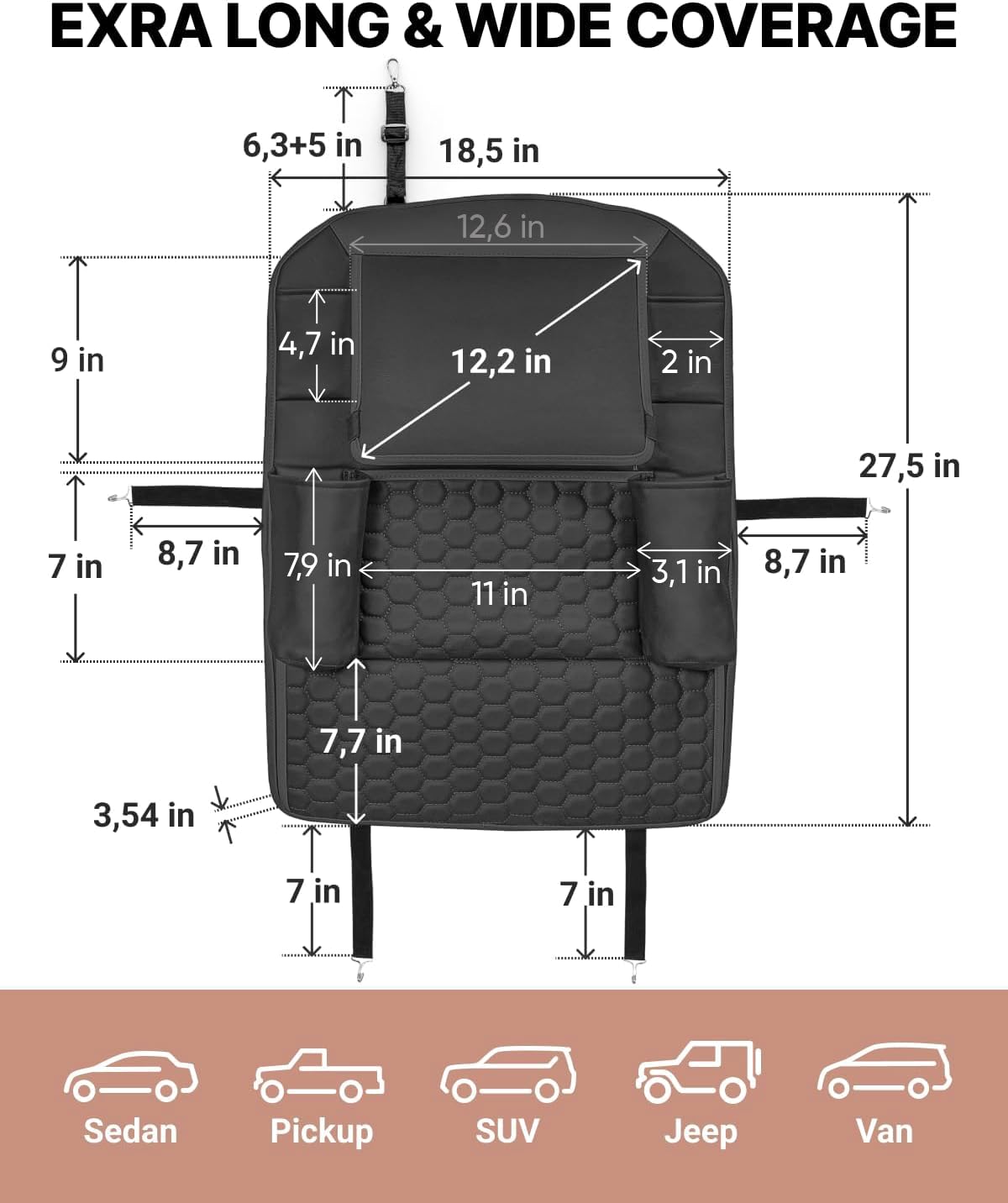 Black-Brown Backless Booster with Latch, Seat Protector & Backseat Organizer A9185