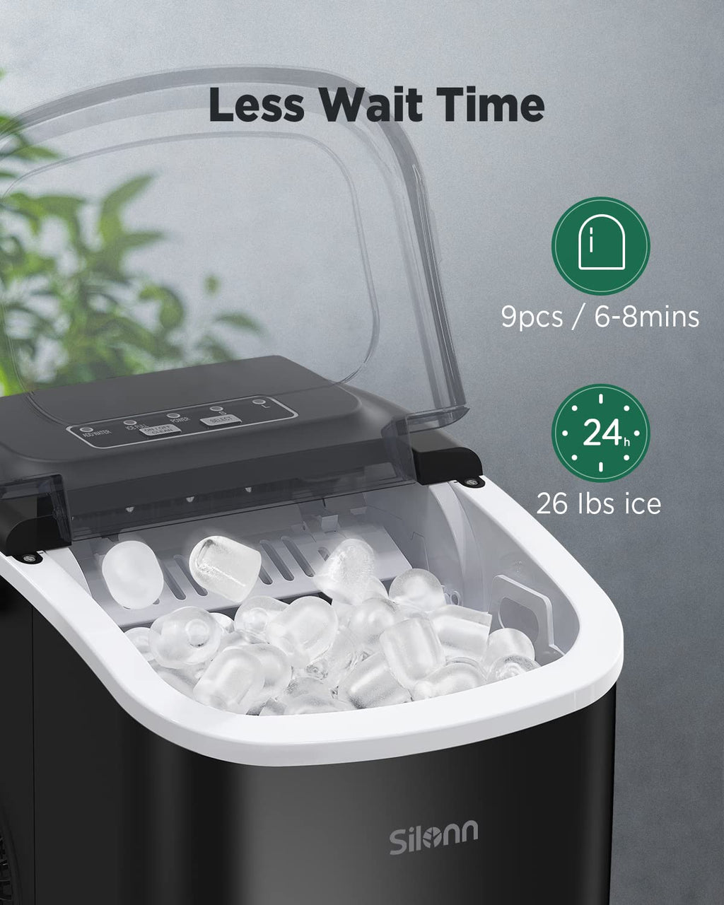 Countertop Ice Maker with Ice Scoop and Basket, Black N988