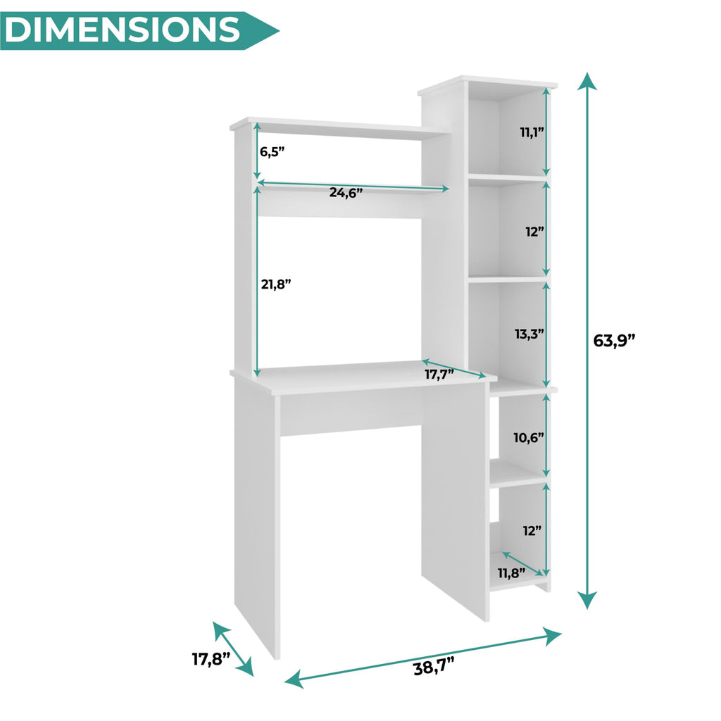White Small Desk with Hutch and Bookshelf L932