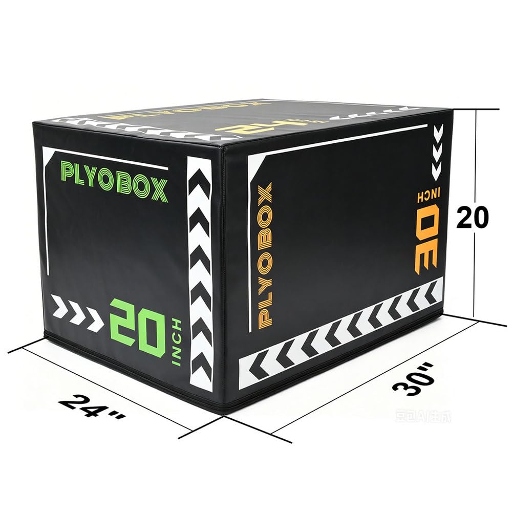 3-in-1 Foam Plyometric Jump Box, 20/24/30 Inch Plyo Box with Non-Slip PVC Cover Y503