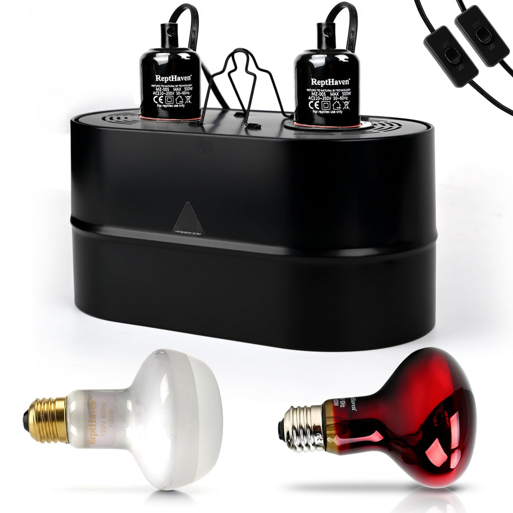 2-in-1 Deep Dome Reptile Light Fixture Kit with 100W UVA Basking Bulb & 100W Infrared Heat Lamp Q509762