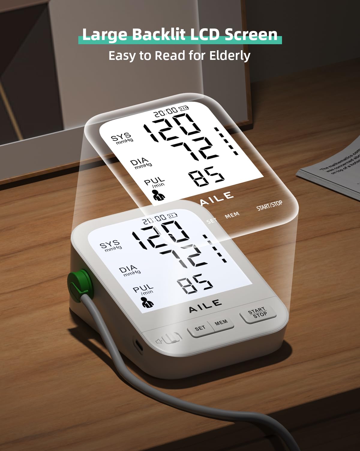 FDA Cleared Blood Pressure Monitor Large LCD Display H15647