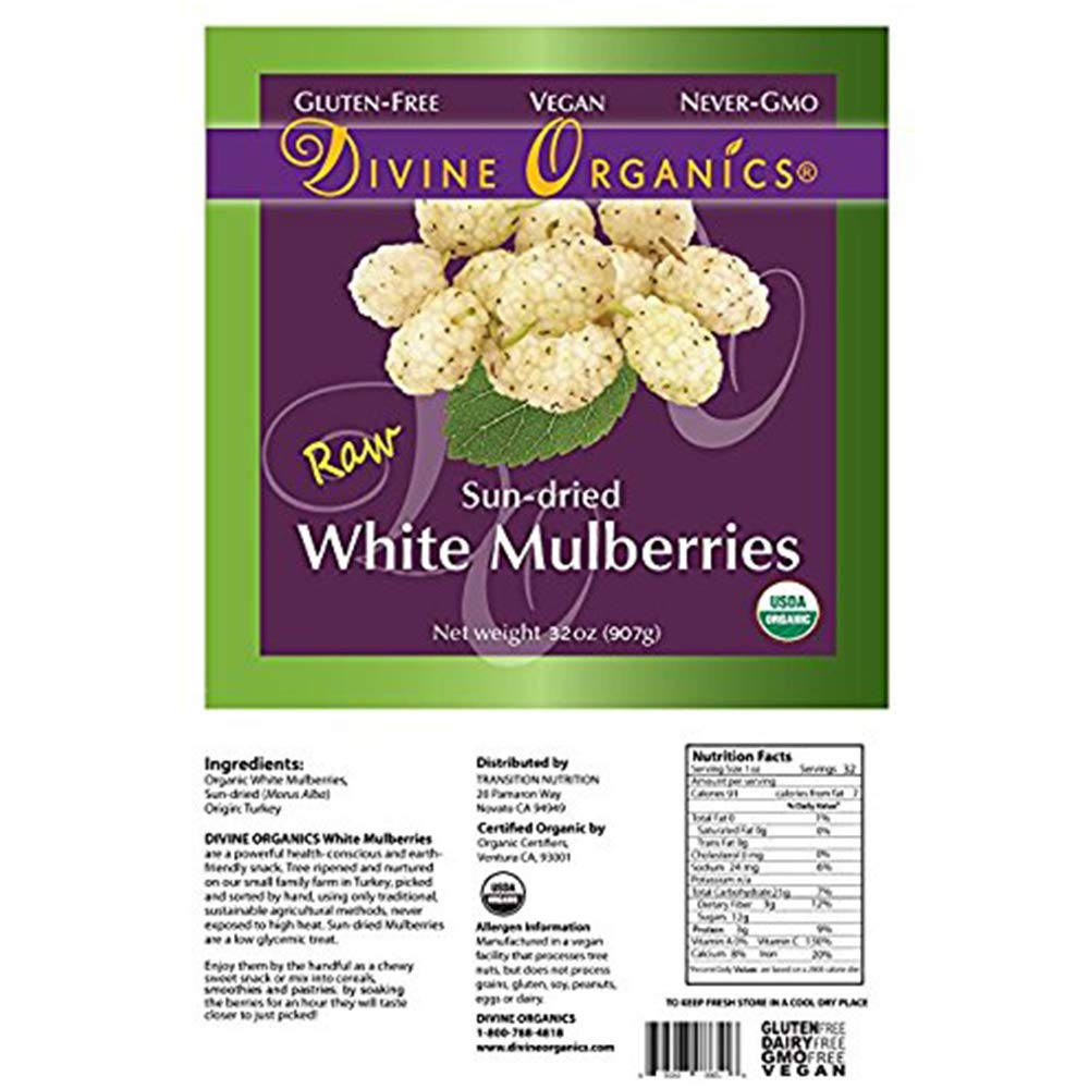 32oz Raw Organic White Sun Dried Mulberries V3929