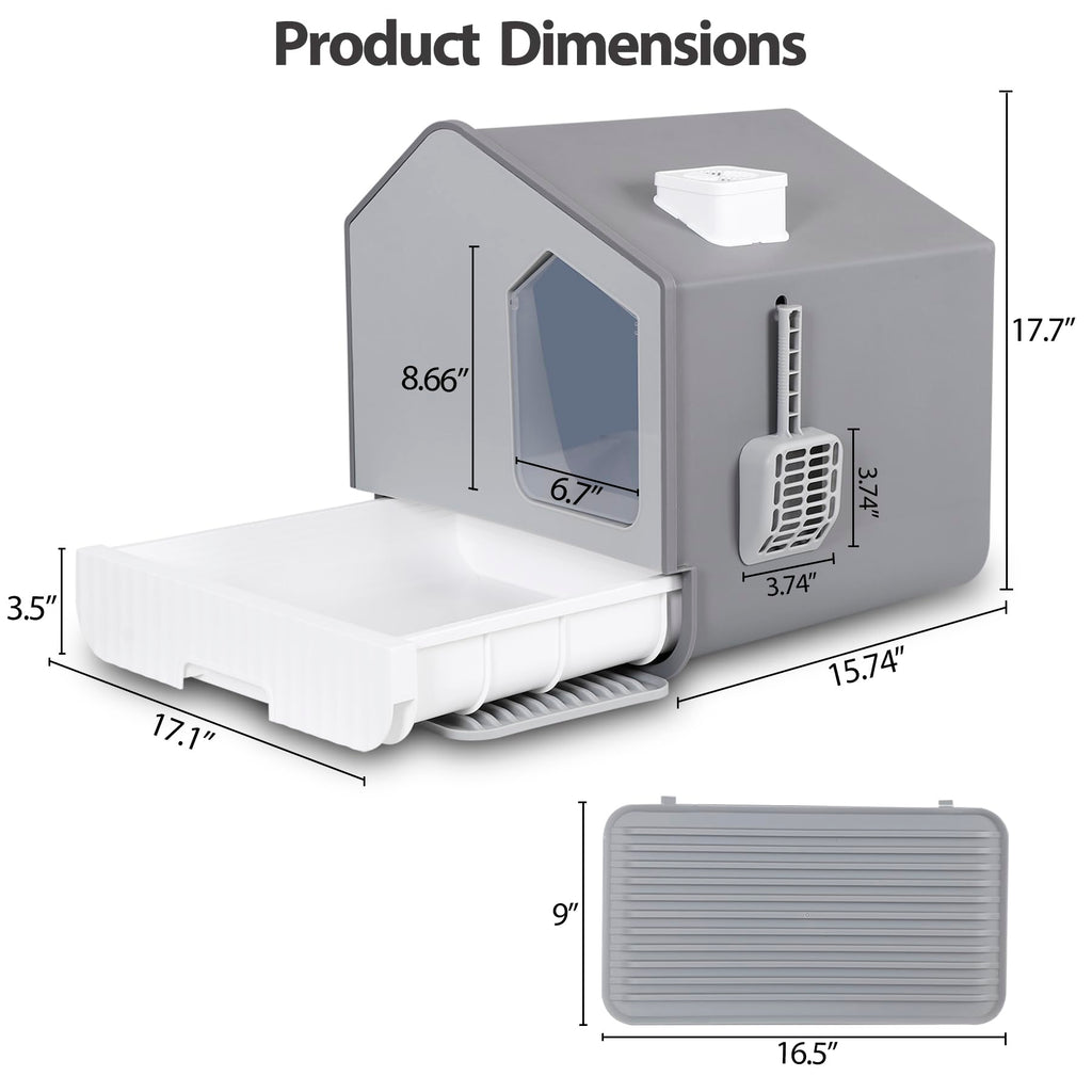 Large Enclosed Hooded Cat Litter Box with Mat & Litter Scoop T704