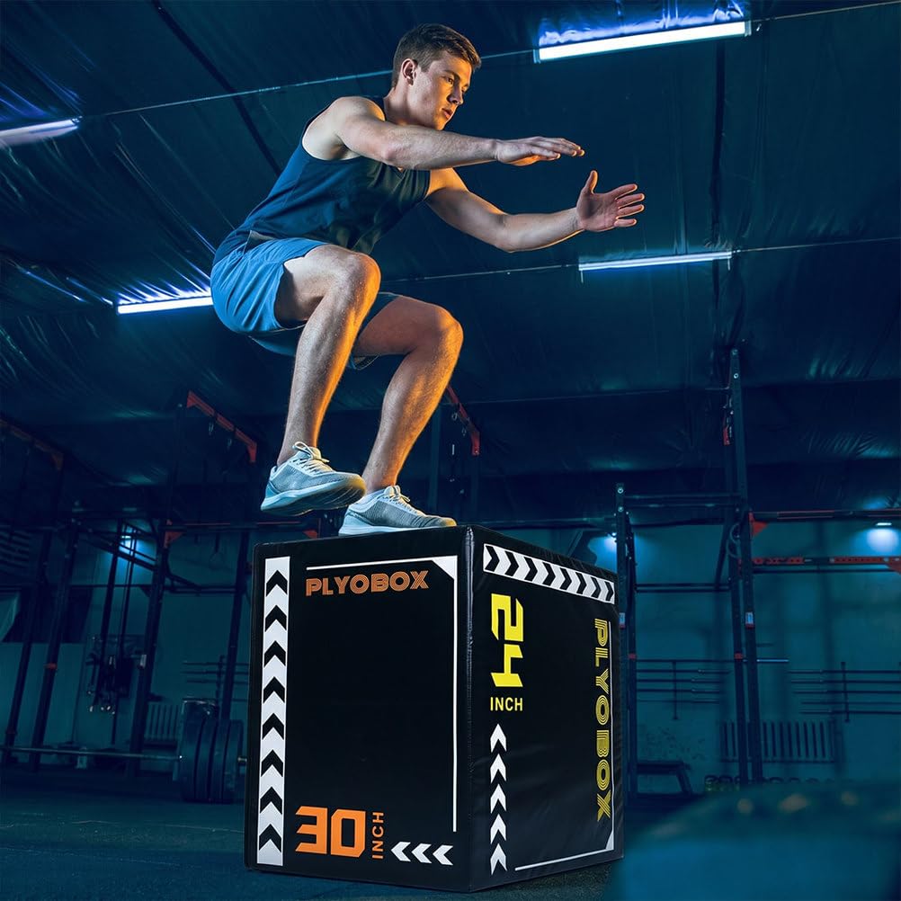 3-in-1 Foam Plyometric Jump Box, 20/24/30 Inch Plyo Box with Non-Slip PVC Cover Y503
