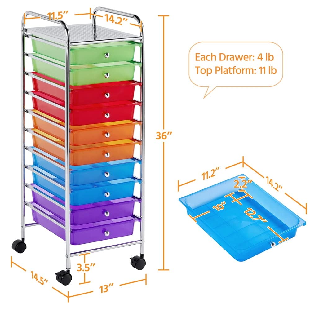 10 Drawer Rolling Storage Cart with Lockable Wheels M388