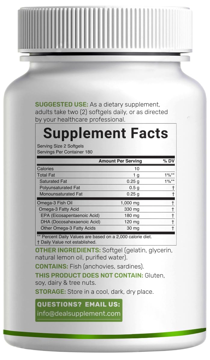 Omega-3 Fish Oil 360 Softgels 1,000mg Lemon Flavor D621