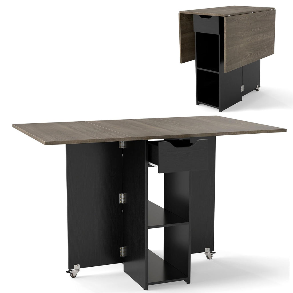 Drop Leaf Dining Table with Open Shelves & Drawer S6344