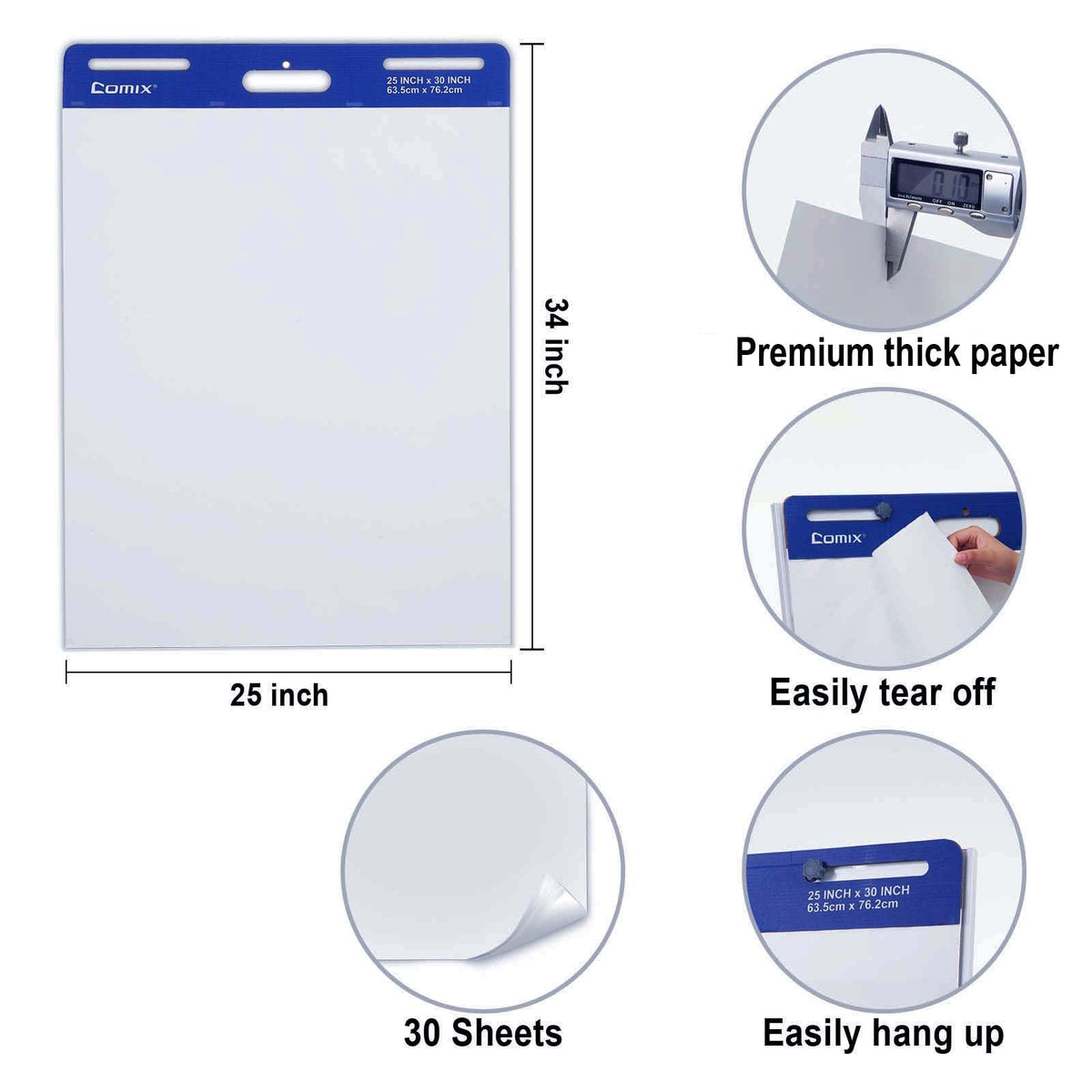 White Lined Sticky Easel Pad 25 x 30 Inches 30 Sheets 4 Pads D114