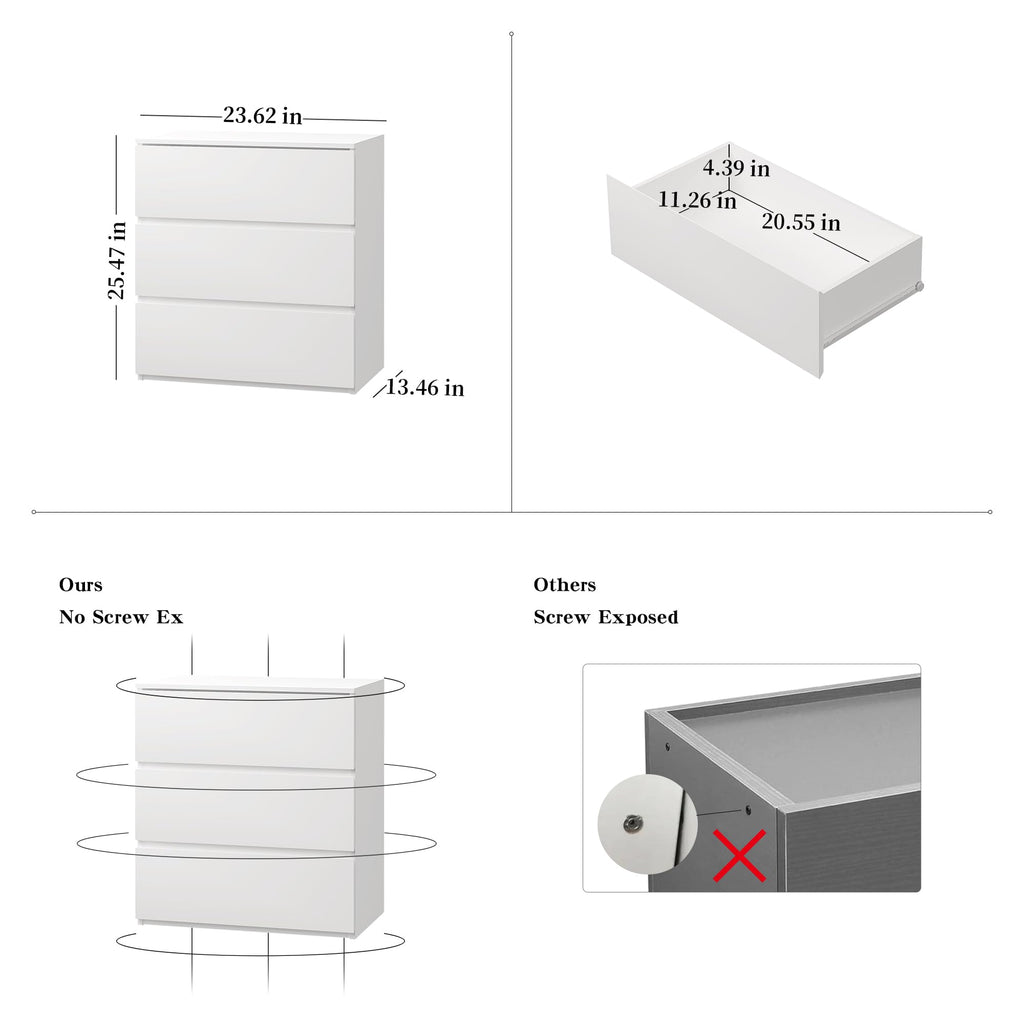 White 3 Drawer Wood Dresser T53120