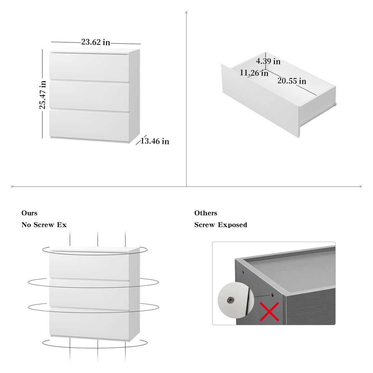 White 3 Drawer Wood Dresser T53120