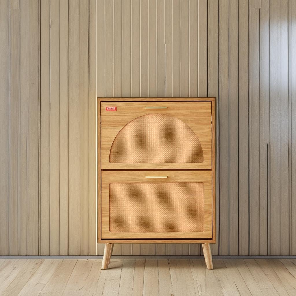2 Flip Drawers Rattan Shoe Storage Cabinet S561