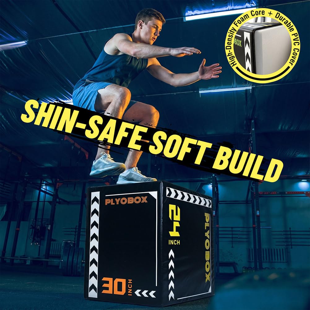 3-in-1 Foam Plyometric Jump Box, 20/24/30 Inch Plyo Box with Non-Slip PVC Cover Y503