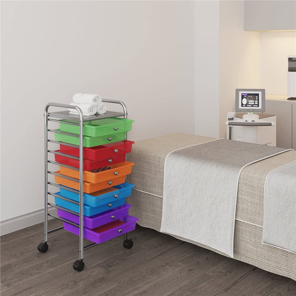 10 Drawer Rolling Storage Cart with Lockable Wheels M388