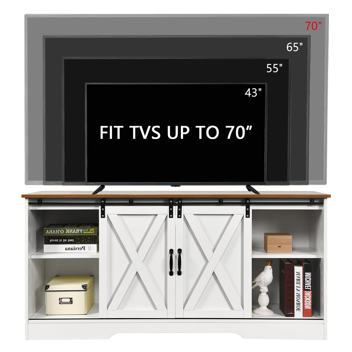 White Farmhouse TV Stand for 65 Inch TV A3391