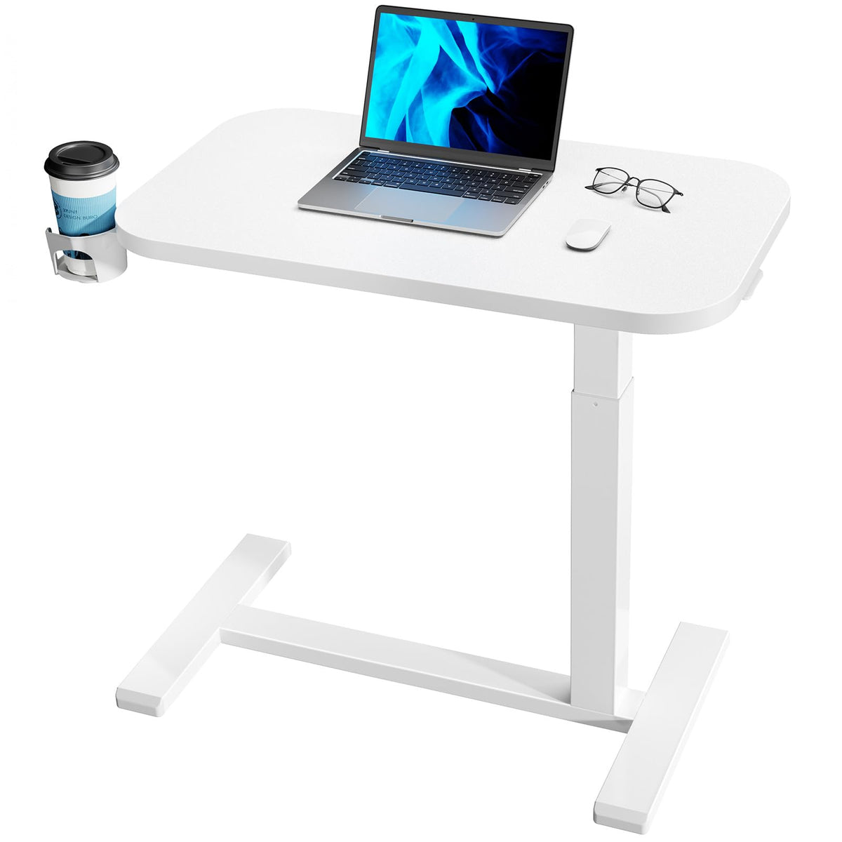 White Height-Adjustable Bedside Table with Wheels K2595