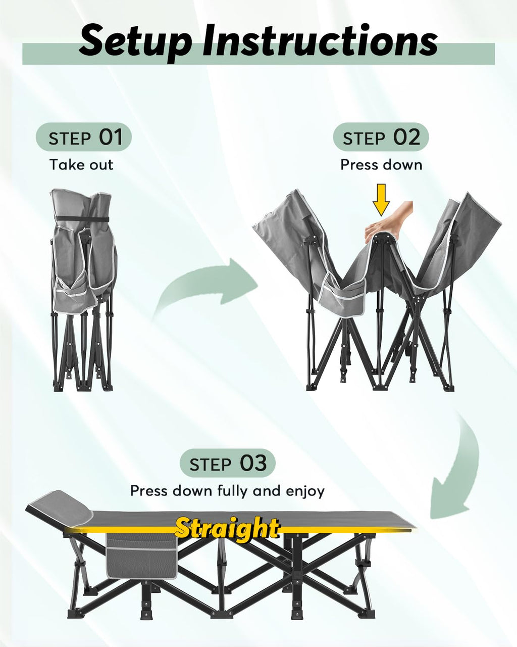 Folding Camping Cot with Mattress and Carry Bag O63368