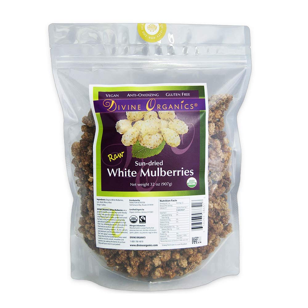 32oz Raw Organic White Sun Dried Mulberries V3929