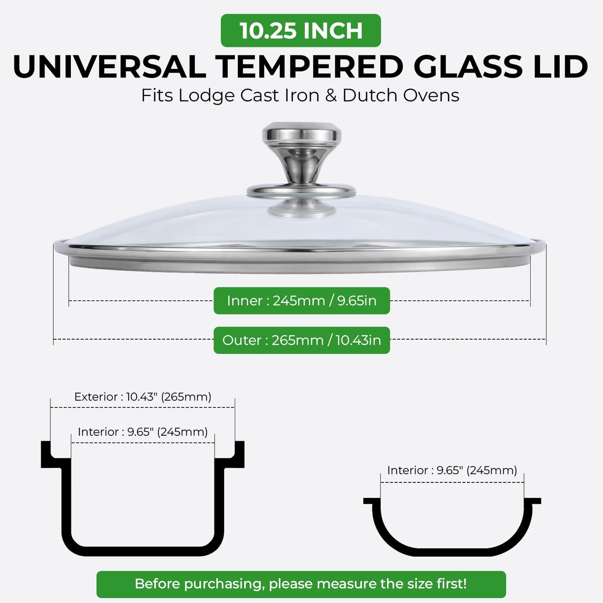 10.25 Inch Tempered Glass Lid with Stainless Steel Knob M634773