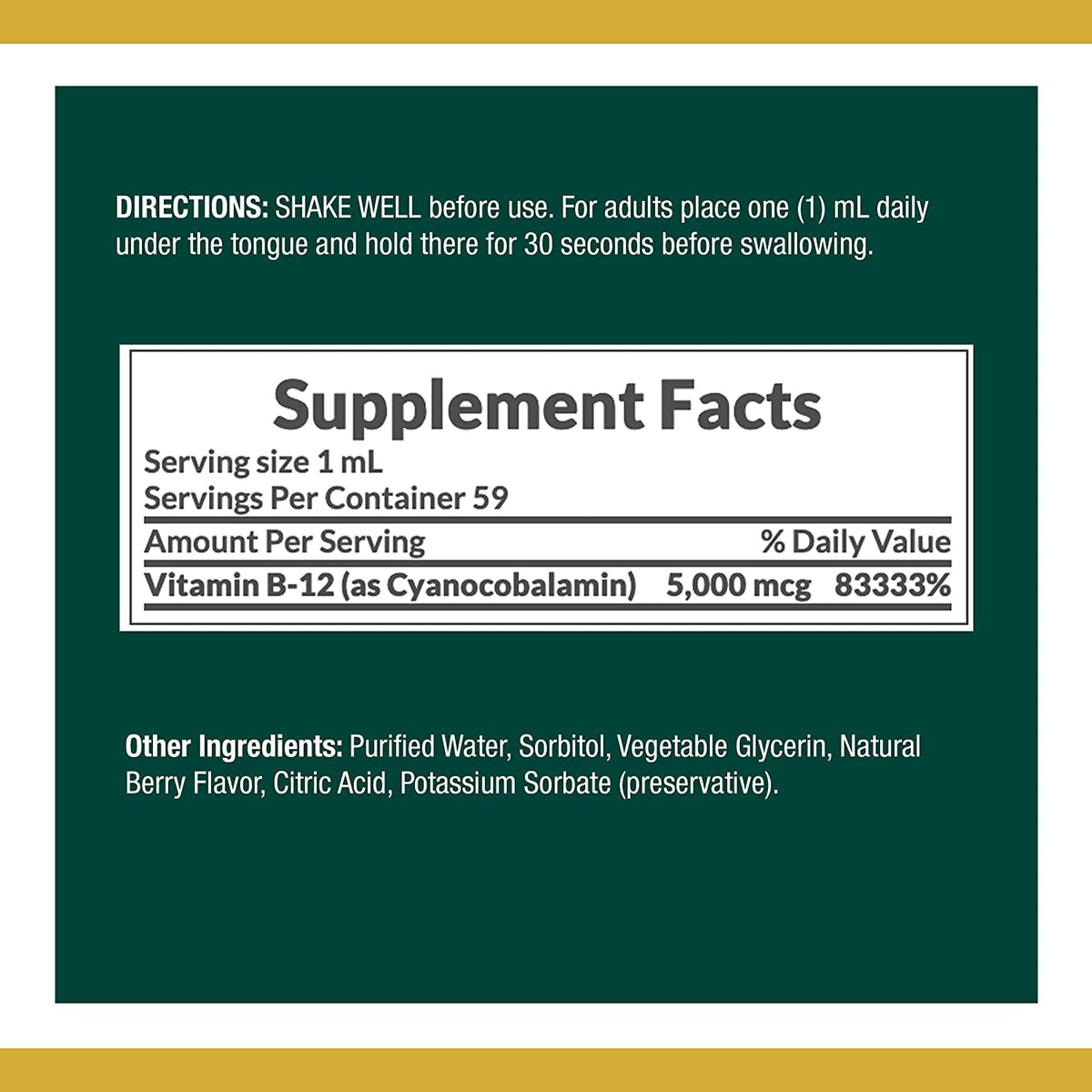 B-12 5000 mcg Sublingual Liquid 2 oz (Pack of 2) L918