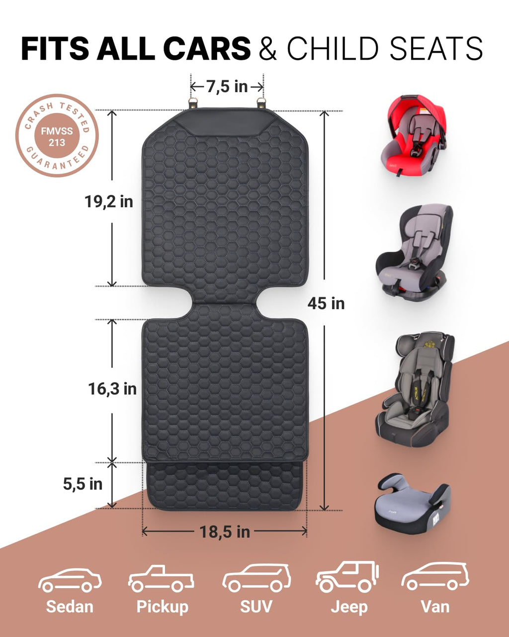 Black-Brown Backless Booster with Latch, Seat Protector & Backseat Organizer A9185