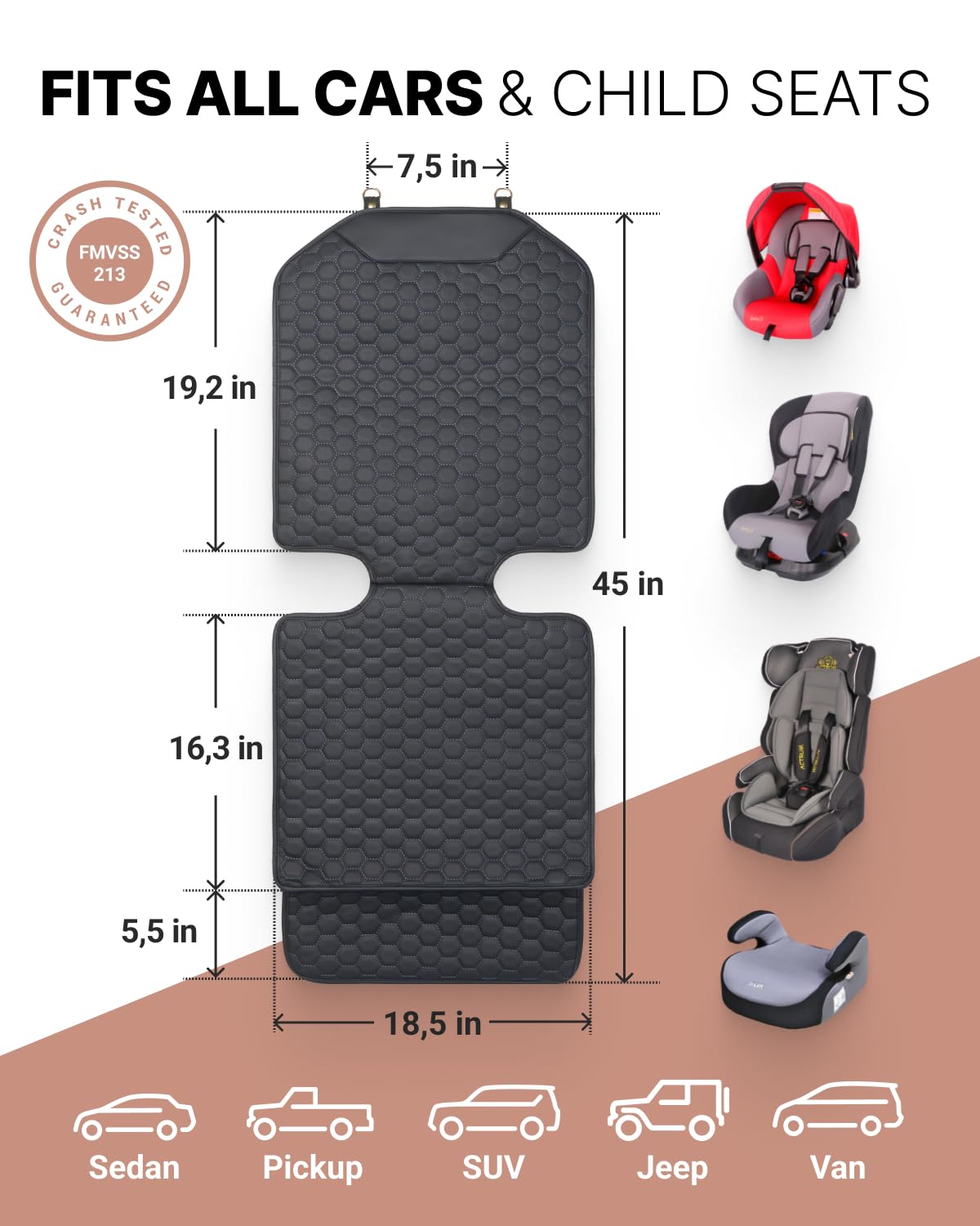Black-Brown Backless Booster with Latch, Seat Protector & Backseat Organizer A9185