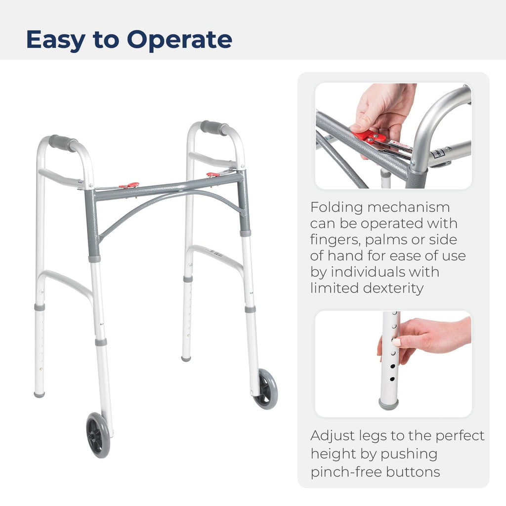 Shower Chair Bath Seat with Padded Arms and Adjustable Legs & Folding Walker with Wheels K2417