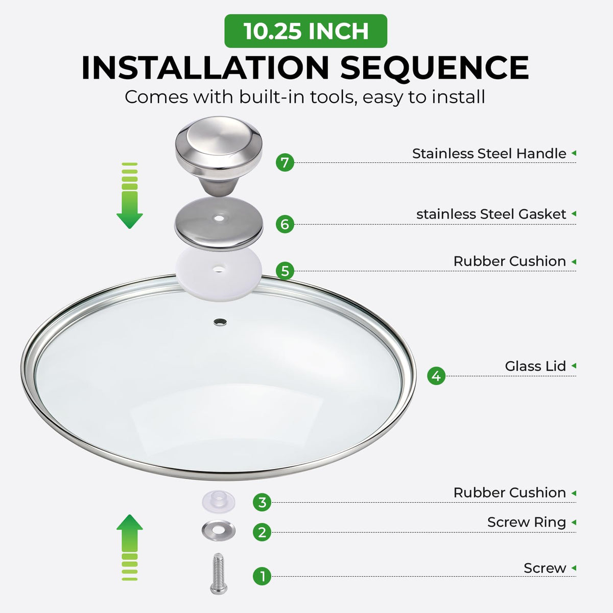10.25 Inch Tempered Glass Lid with Stainless Steel Knob M634773
