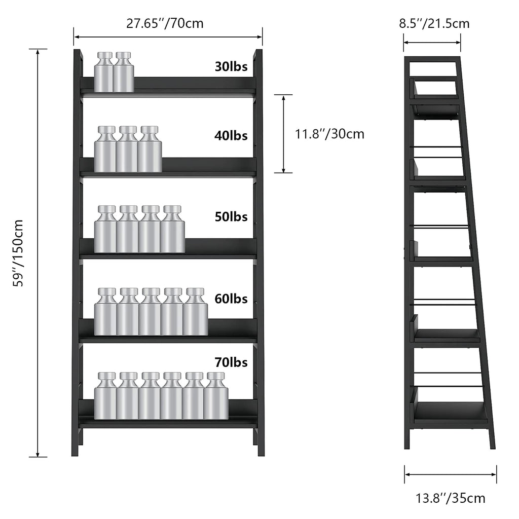 Black 5 Shelf Wood and Metal Bookshelf S347
