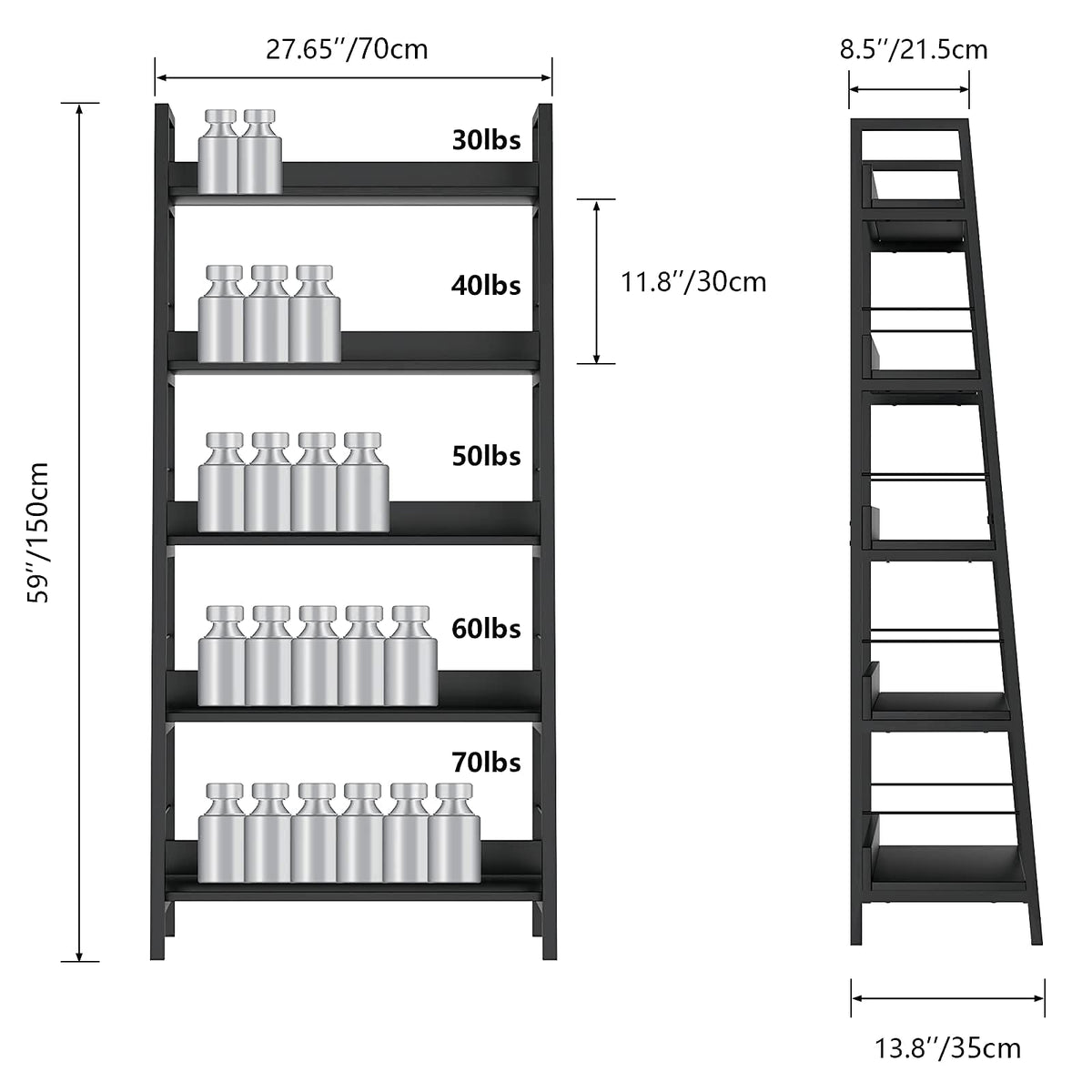 Black 5 Shelf Wood and Metal Bookshelf S347