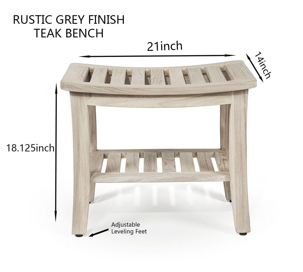 Gray Teak Shower Bench with Shelf 21 Inch Y5606