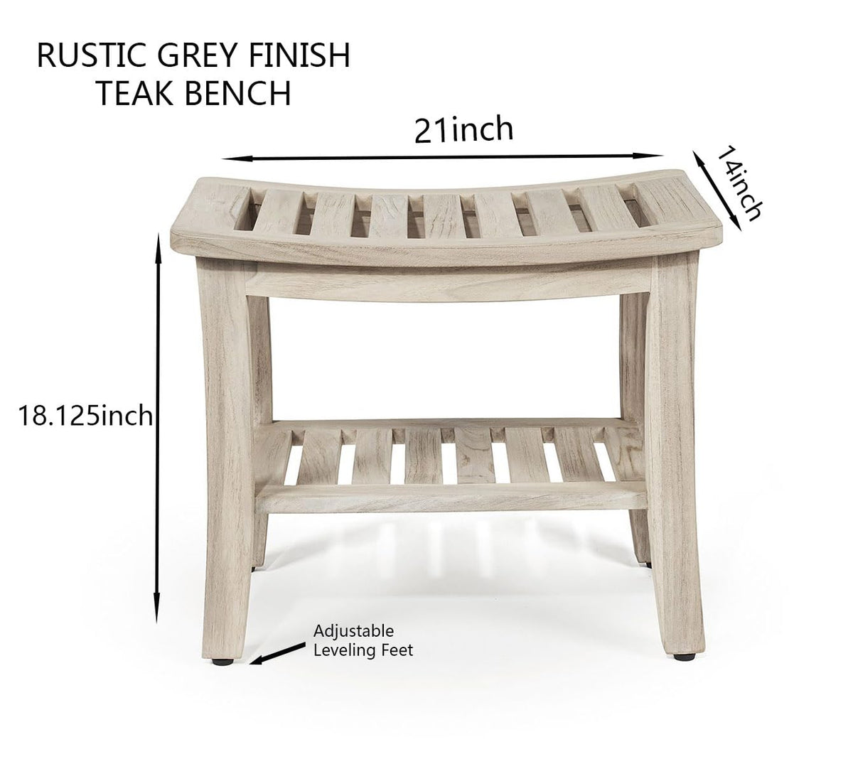 Gray Teak Shower Bench with Shelf 21 Inch Y5606