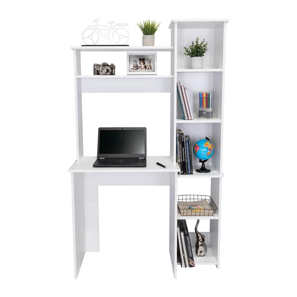 White Small Desk with Hutch and Bookshelf L932