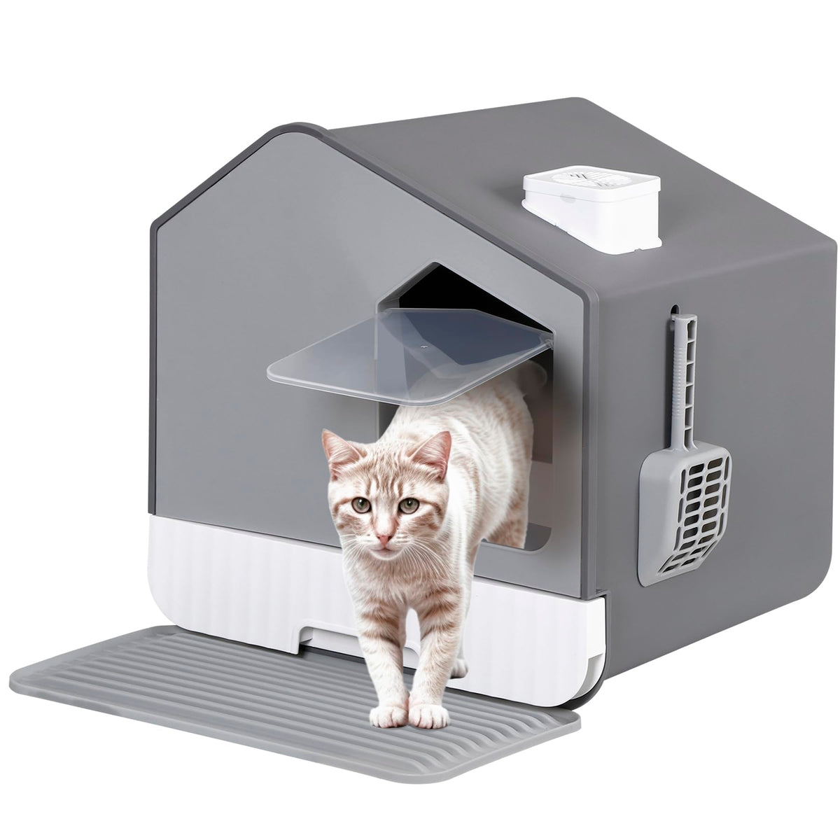 Large Enclosed Hooded Cat Litter Box with Mat & Litter Scoop T704