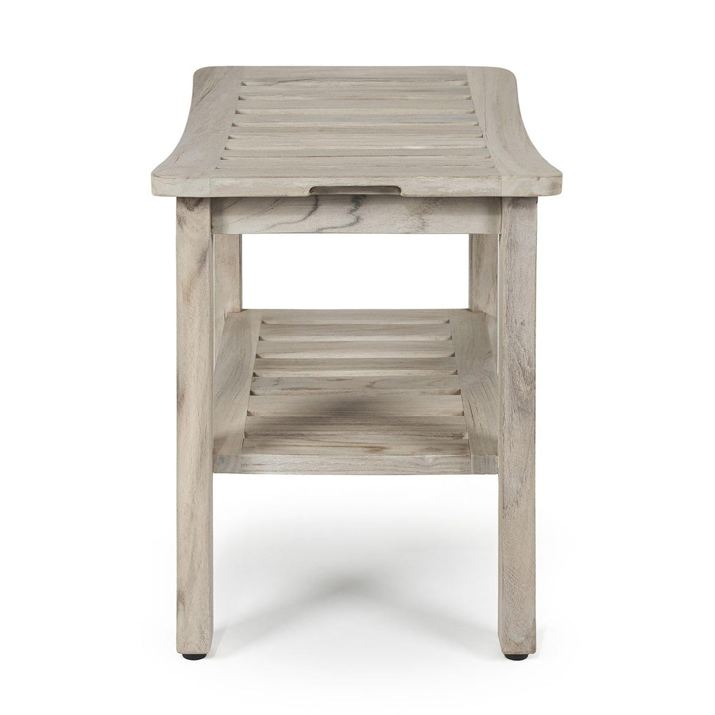 Gray Teak Shower Bench with Shelf 21 Inch Y5606