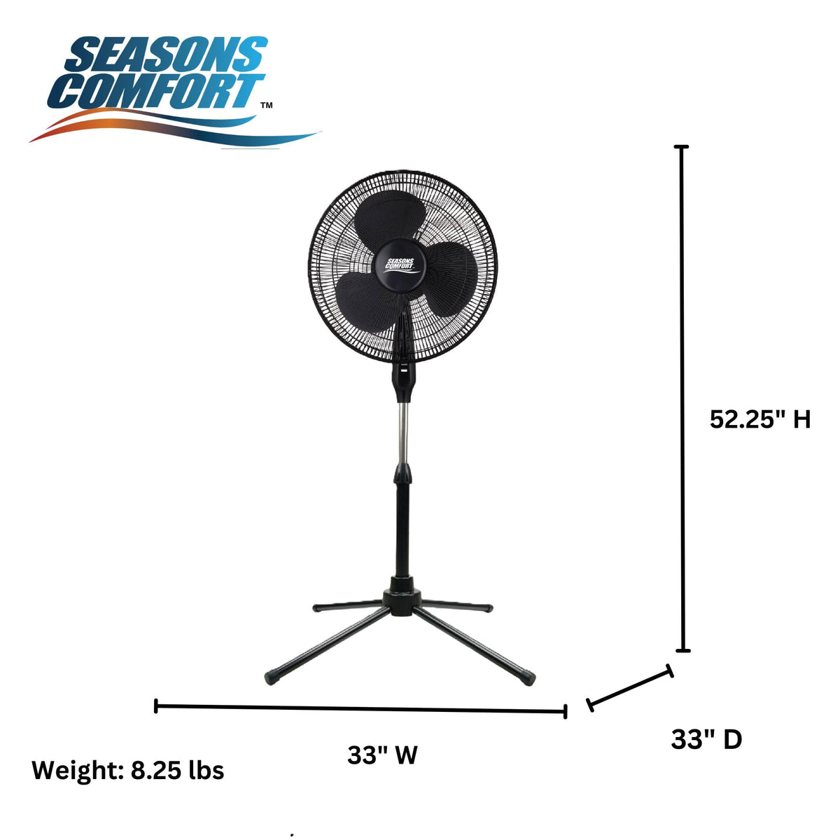18" Oscillating Pedestal Fan, Adjustable Height, 3 Speed O1351