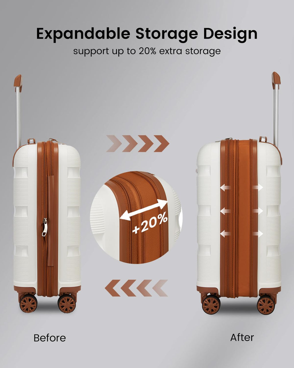 20 Inch Expandable Carry on Luggage White K90551