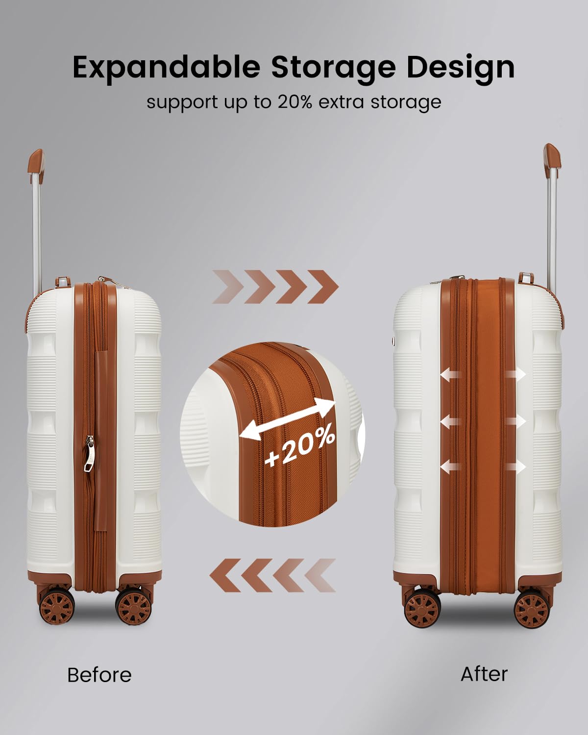 20 Inch Expandable Carry on Luggage White K90551