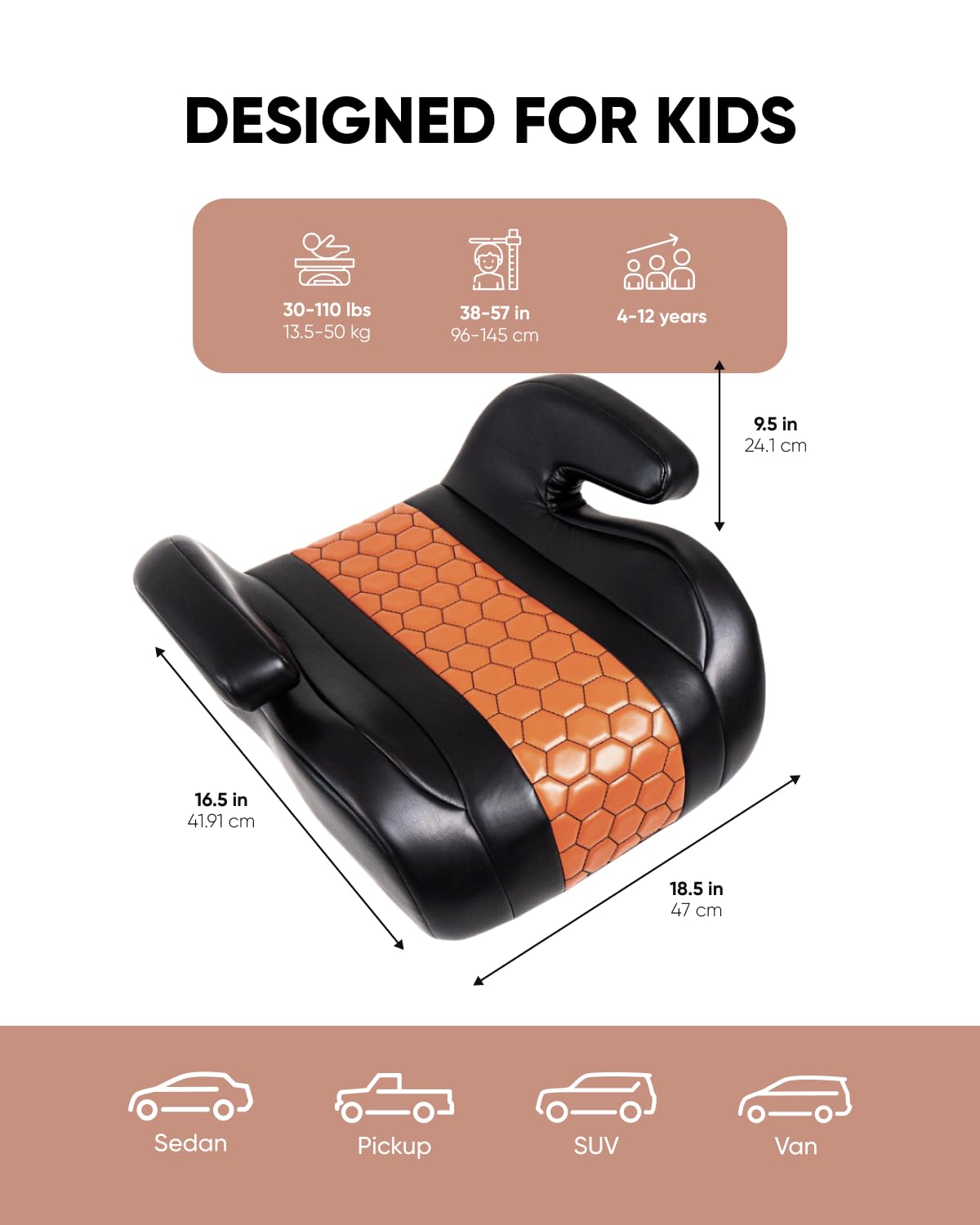 Black-Brown Backless Booster with Latch, Seat Protector & Backseat Organizer A9185