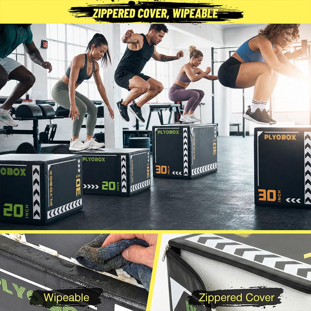 3-in-1 Foam Plyometric Jump Box, 20/24/30 Inch Plyo Box with Non-Slip PVC Cover Y503