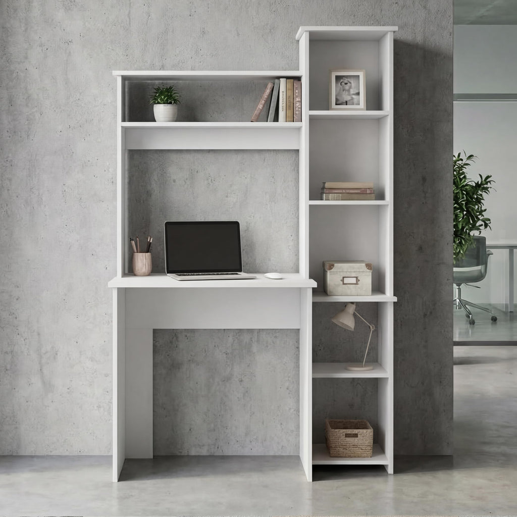 White Small Desk with Hutch and Bookshelf L932