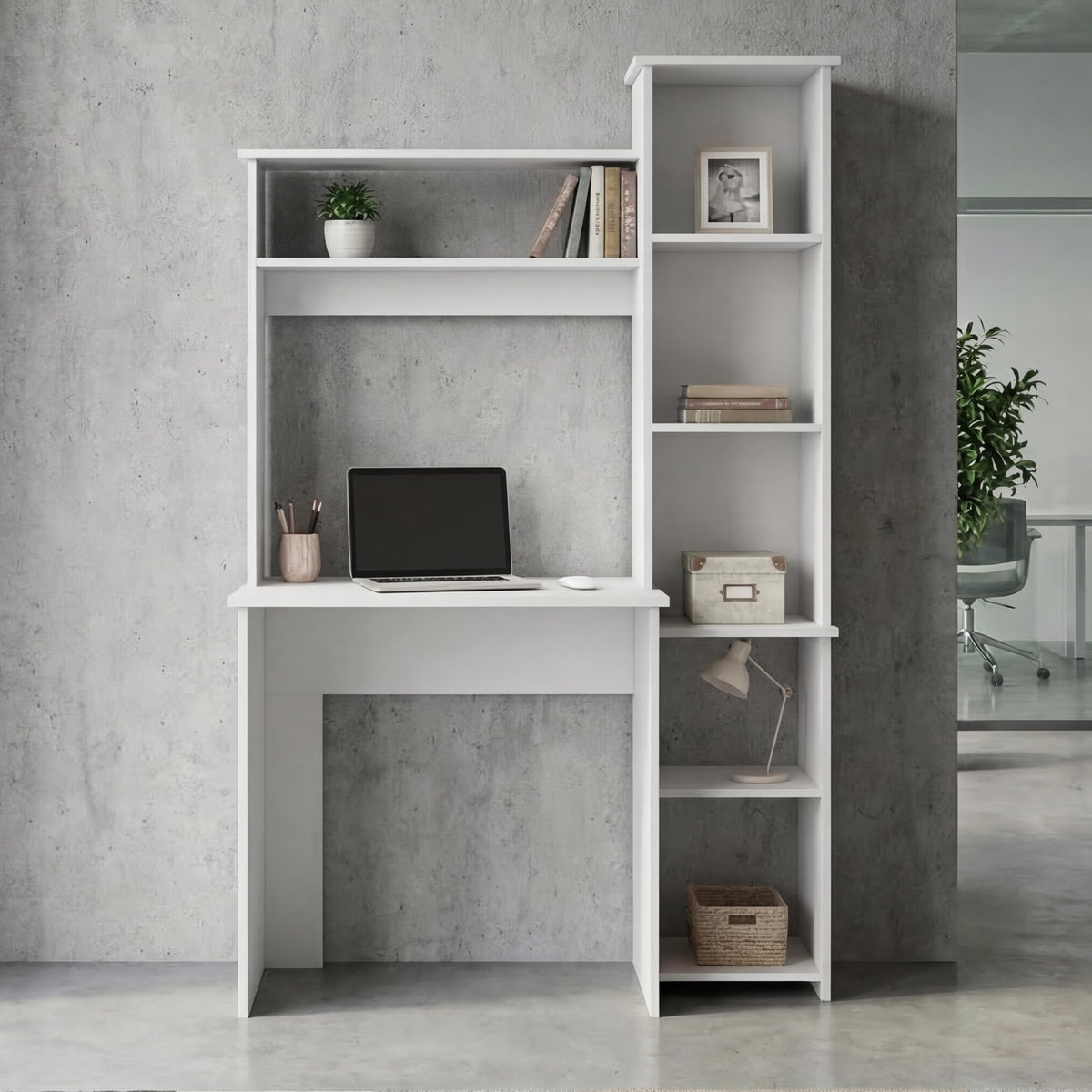 White Small Desk with Hutch and Bookshelf L932
