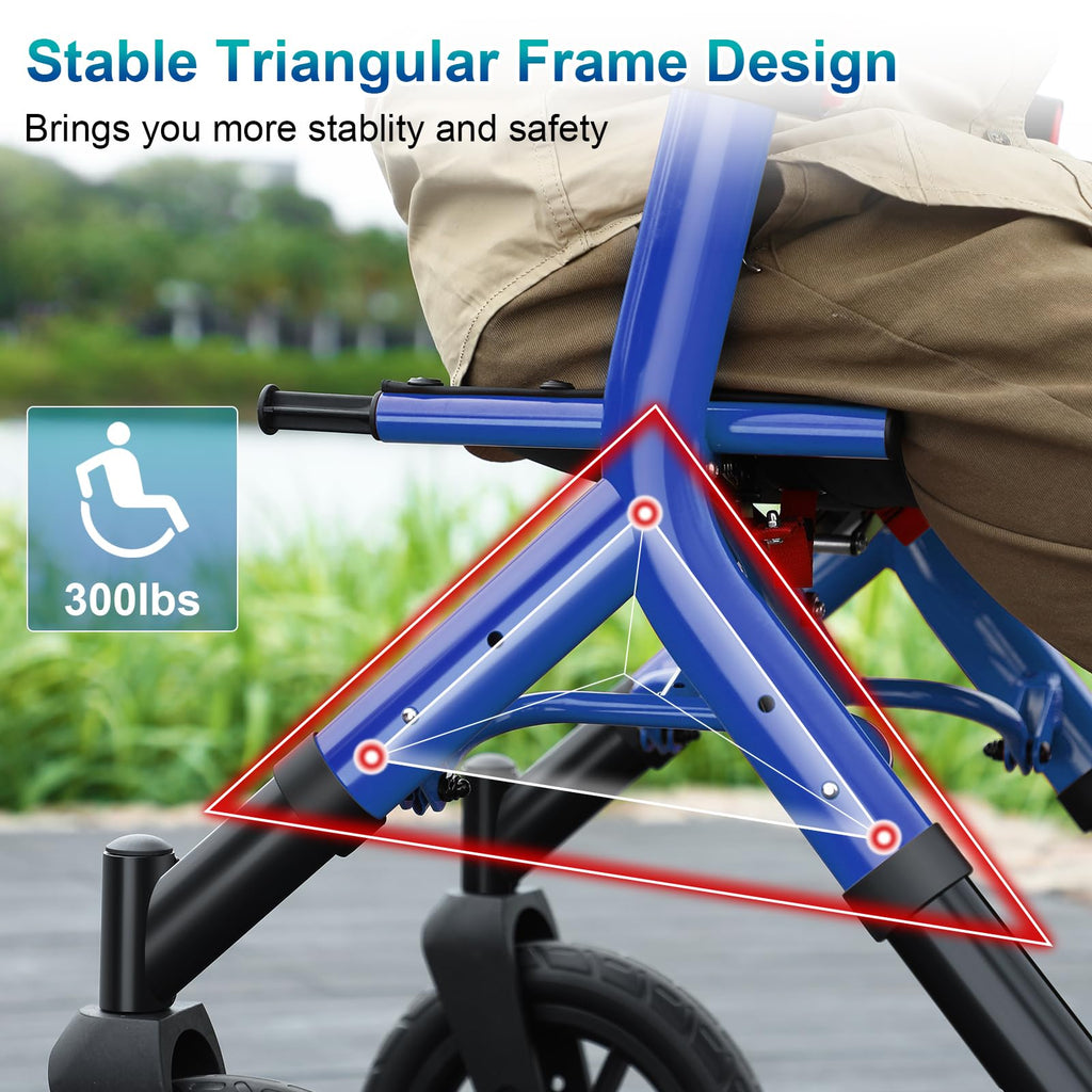 Blue Foldable Tall Walker with Seat X17934
