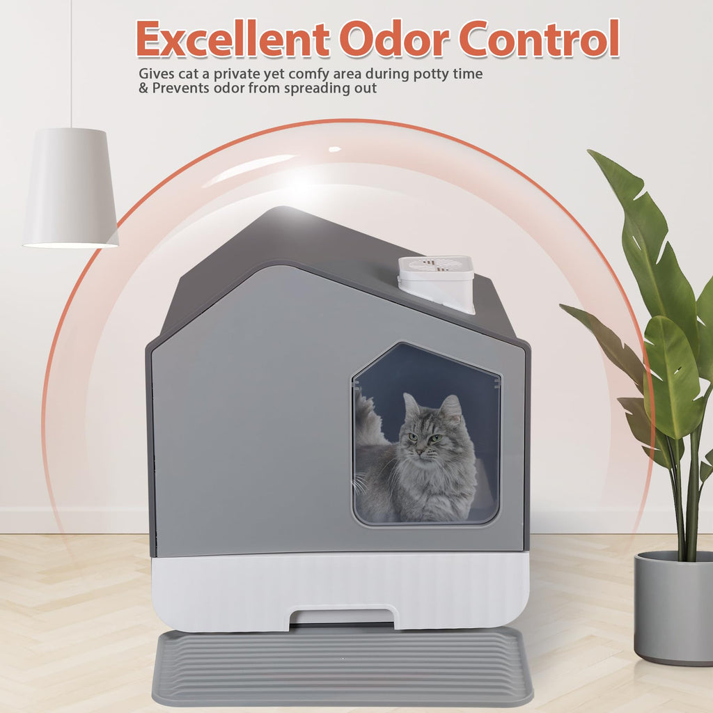 Large Enclosed Hooded Cat Litter Box with Mat & Litter Scoop T704