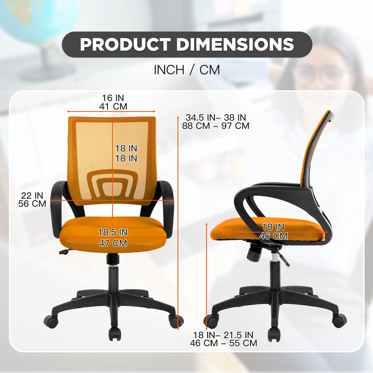 2 Pack Orange Mesh Adjustable Office Chair U7990