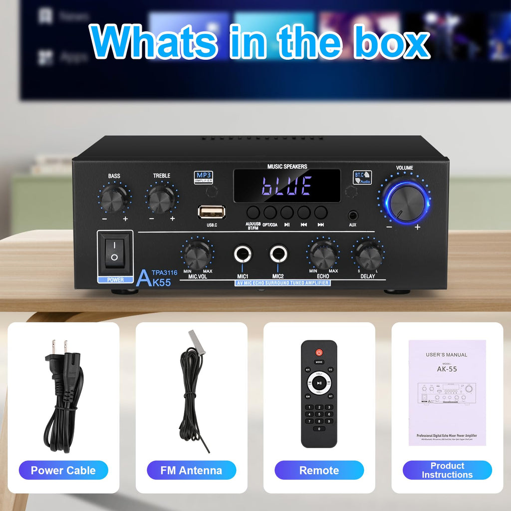 500W 2 Channel Bluetooth Stereo Audio Amplifier O533